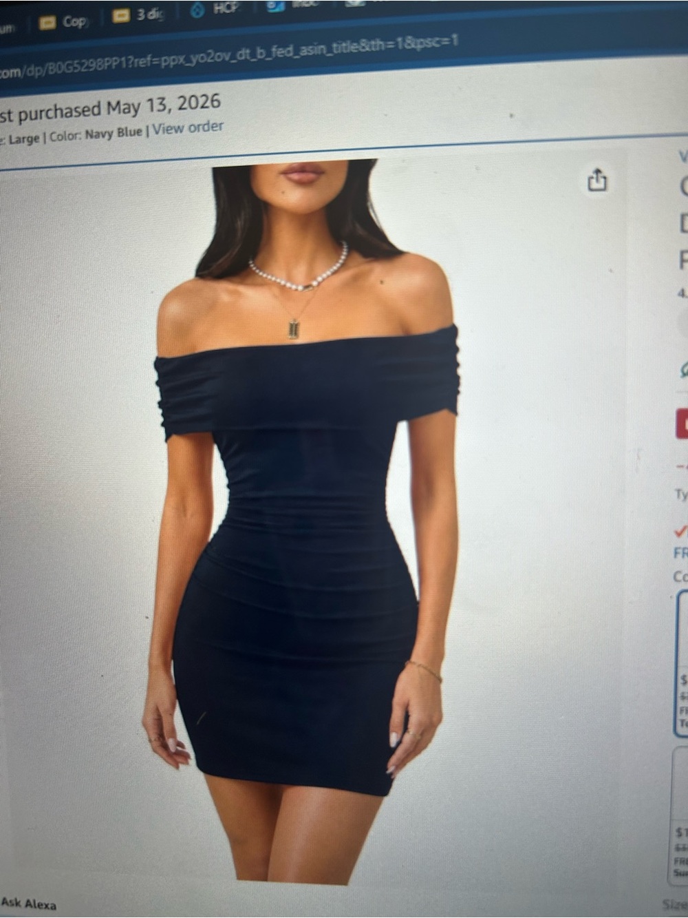 Off-Shoulder Bodycon Mini Dress in Navy